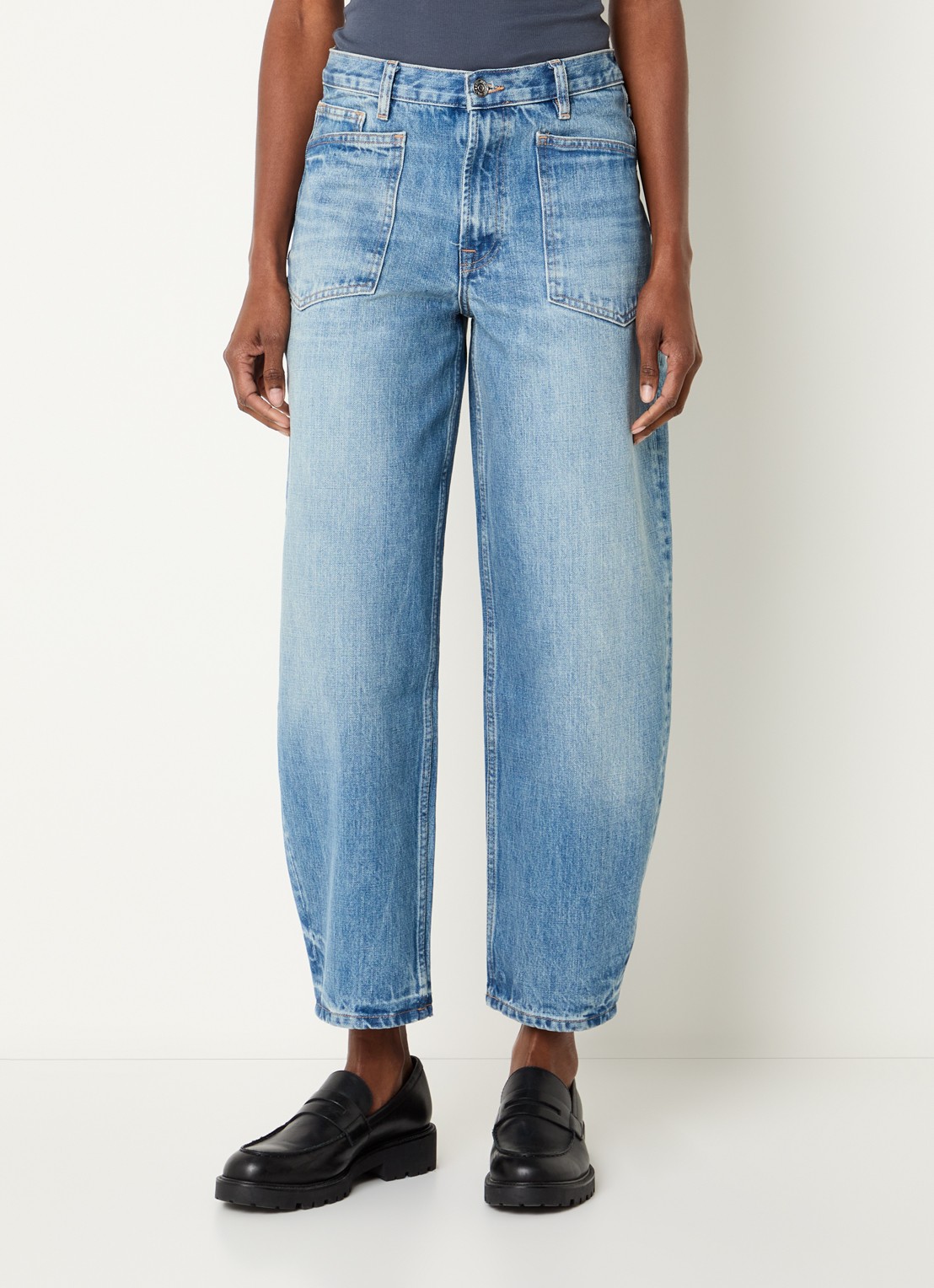 SAMSØE SAMSØE Saveyra high waist tapered jeans met medium wassing - detail 3 indigo