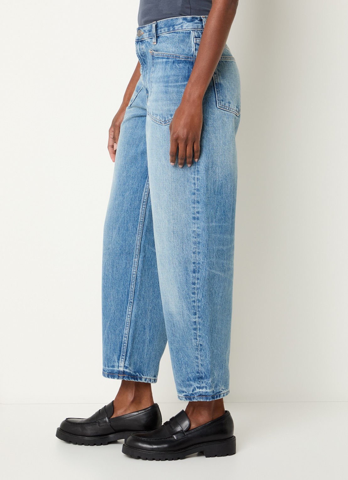 SAMSØE SAMSØE Saveyra high waist tapered jeans met medium wassing - detail 4 indigo