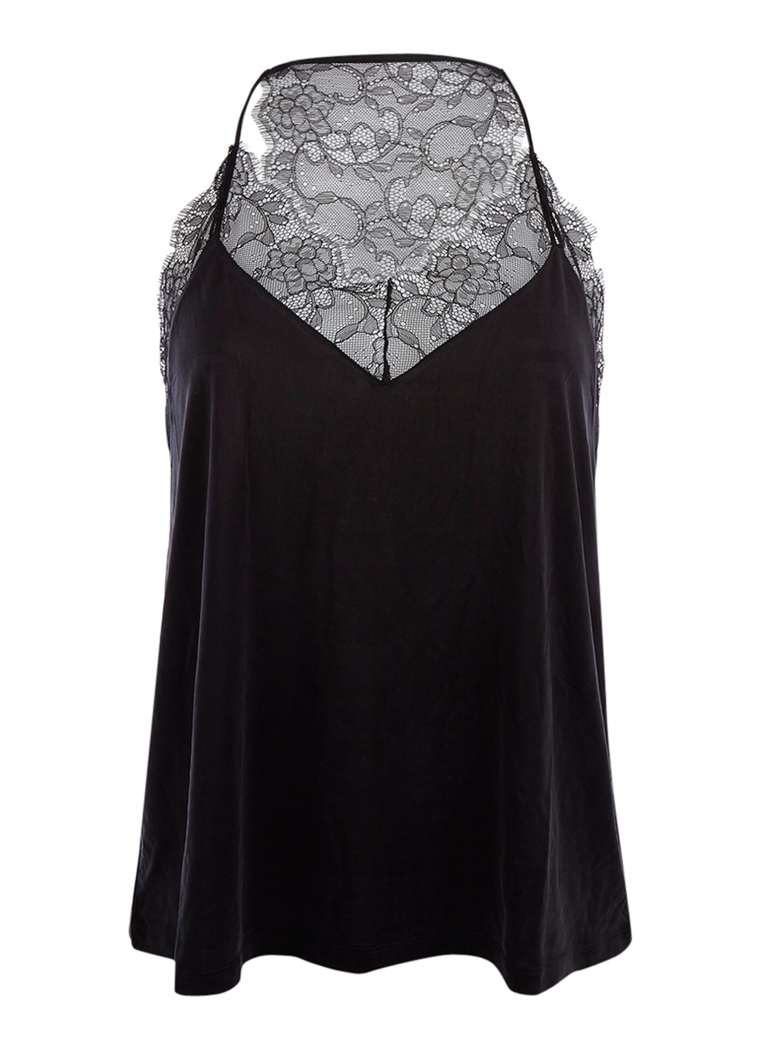 SAMSØE SAMSØE Slipin cupro singlet met kanten inzet - voorkant 2 zwart