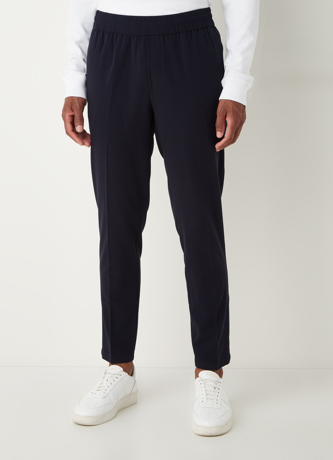 SAMSØE SAMSØE Smithy tapered fit cropped pantalon met persplooi - detail 4 donkerblauw