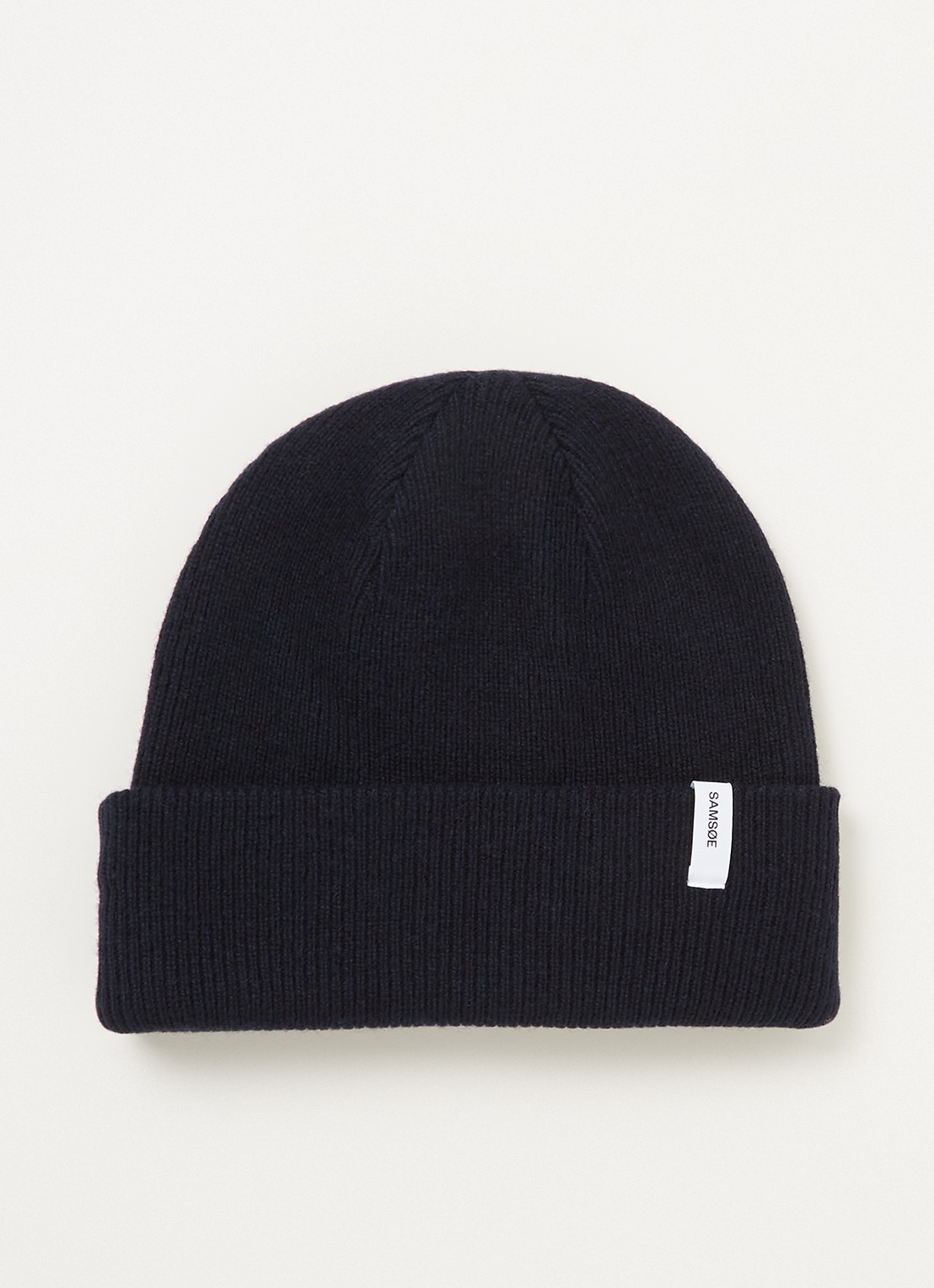SAMSØE SAMSØE The Beanie fijngebreide muts in wolblend - voorkant kobaltblauw