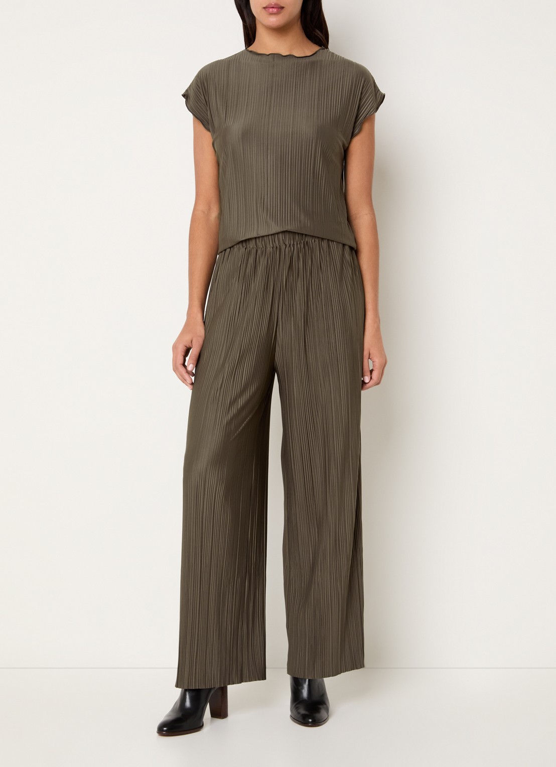 SAMSØE SAMSØE Uma high waist loose fit pantalon met ribstructuur - voorkant 3 bruin