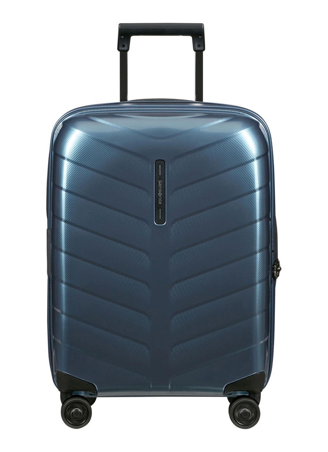 Samsonite Attrix vergrootbare spinner 55 cm - voorkant staalblauw