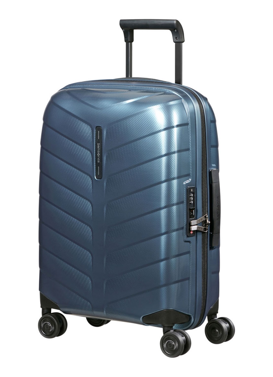 Samsonite Attrix vergrootbare spinner 55 cm - voorkant 2 staalblauw