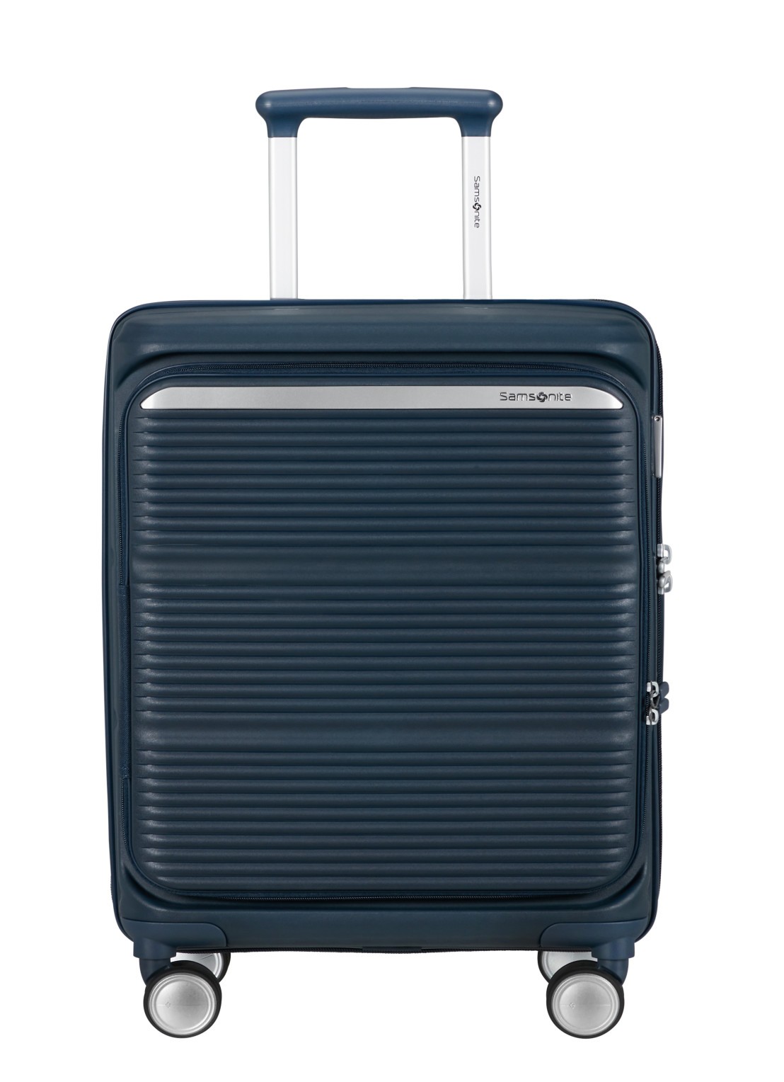Samsonite Paralux vergrootbare spinner 55 cm - voorkant 2 donkerblauw