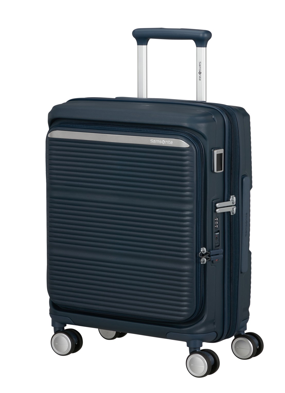 Samsonite Paralux vergrootbare spinner 55 cm - voorkant 3 donkerblauw
