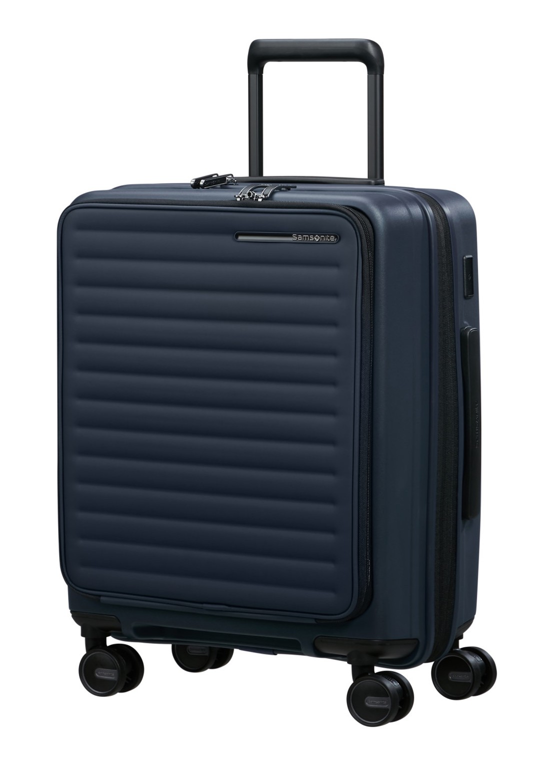 Samsonite Restackd Easy Access vergrootbare spinner 55 cm - voorkant 2 donkerblauw
