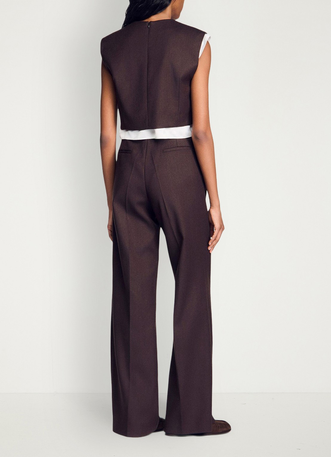 Sandro 2-in-1 crop top in wolblend - achterkant lichtbruin