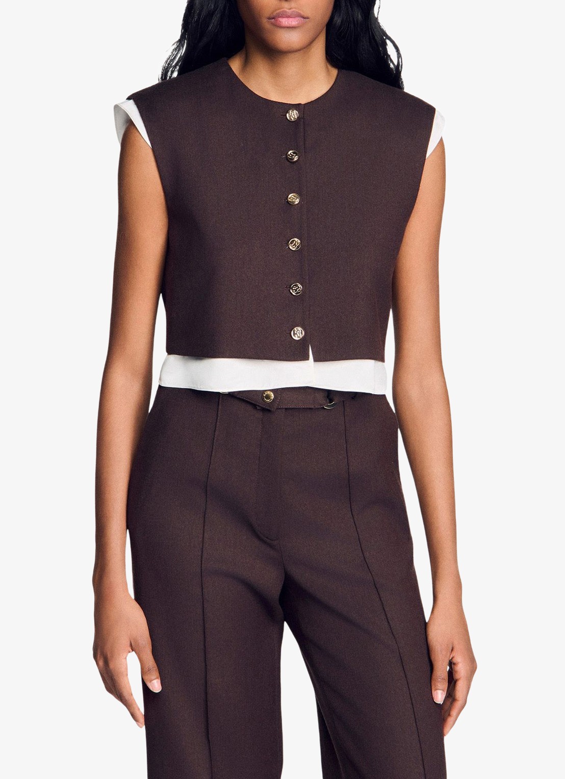 Sandro 2-in-1 crop top in wolblend - detail 2 lichtbruin
