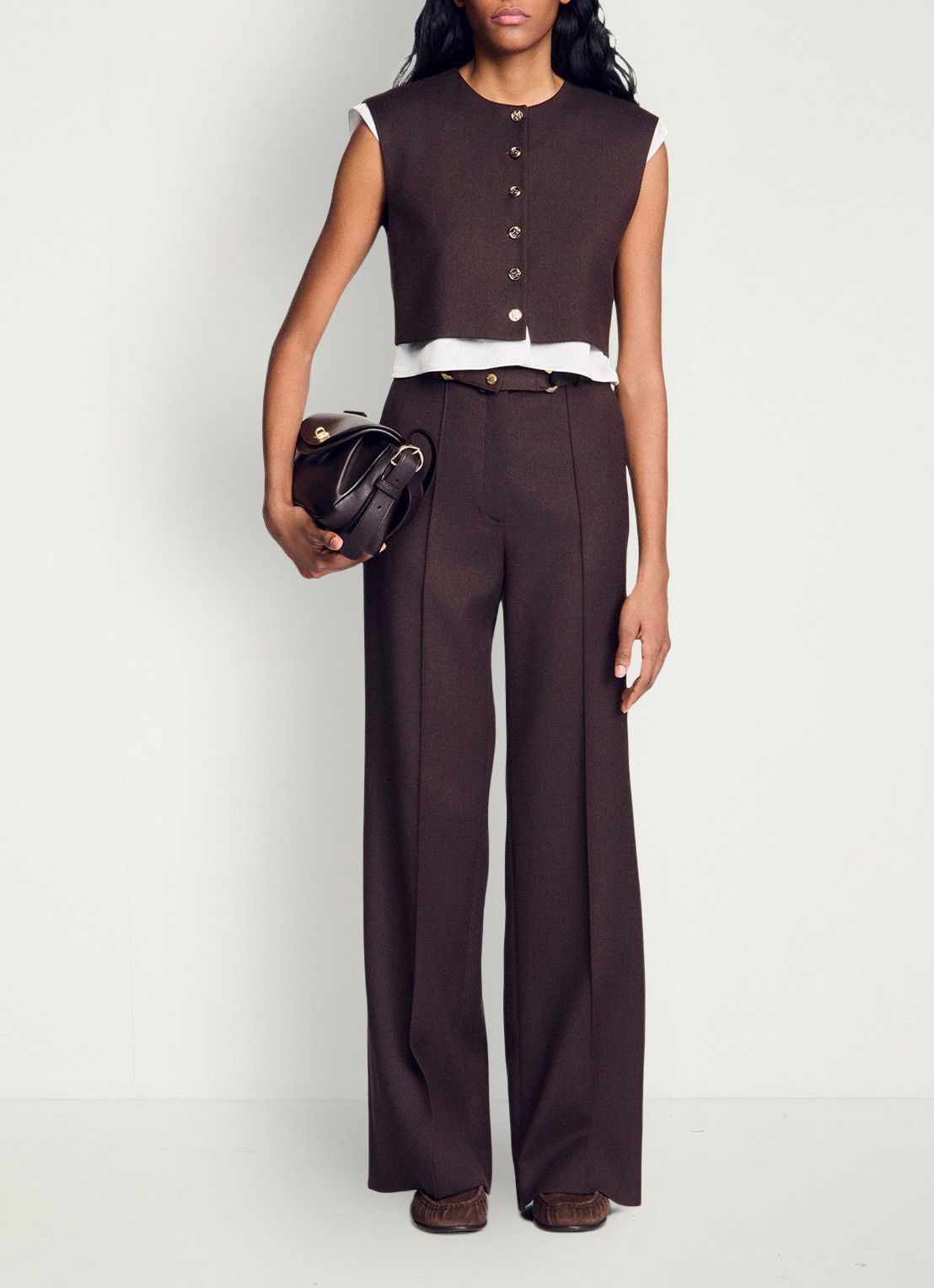 Sandro 2-in-1 crop top in wolblend - detail 3 lichtbruin