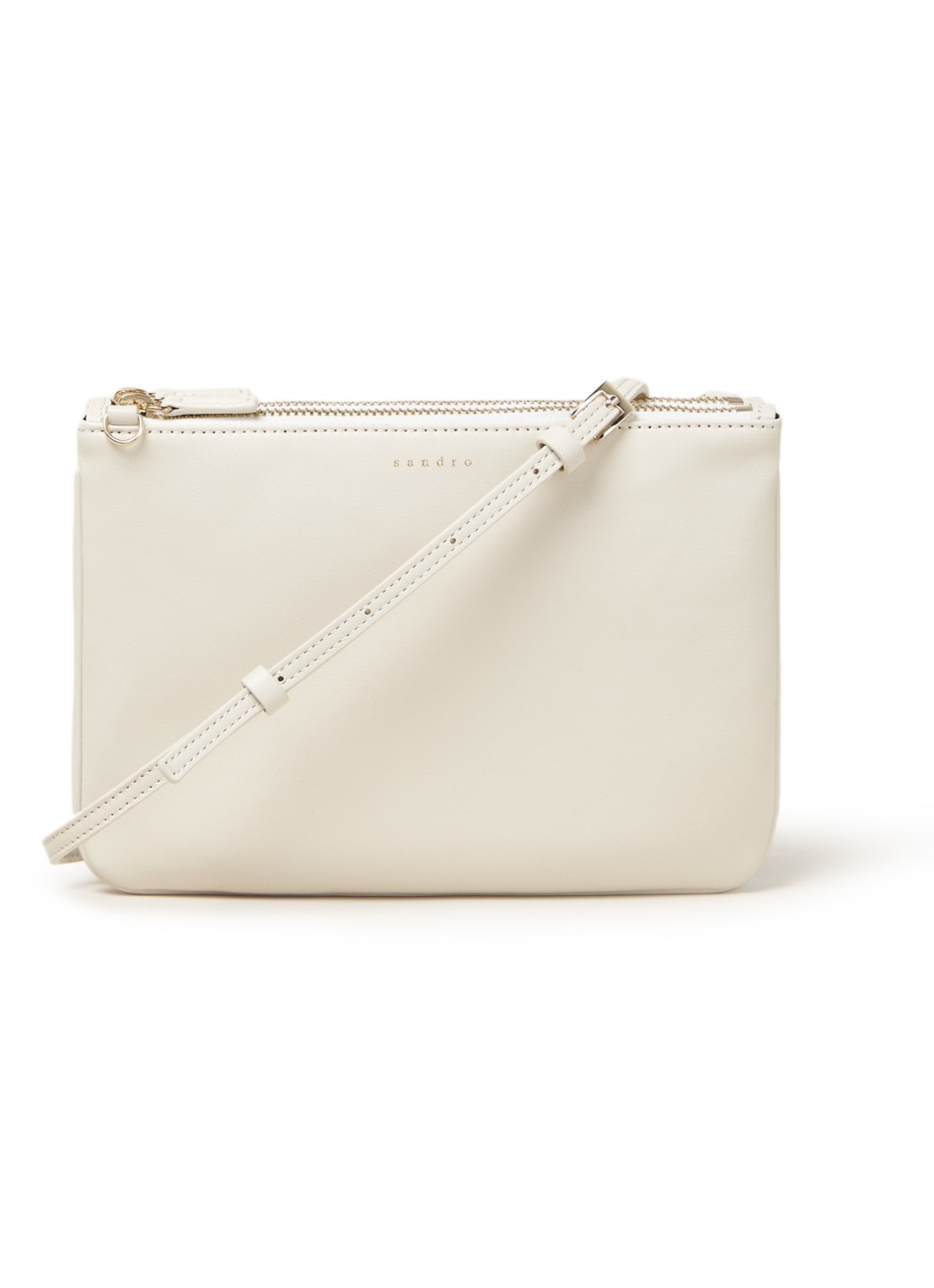 Sandro Addict crossbodytas van leer - voorkant 3 gebroken wit