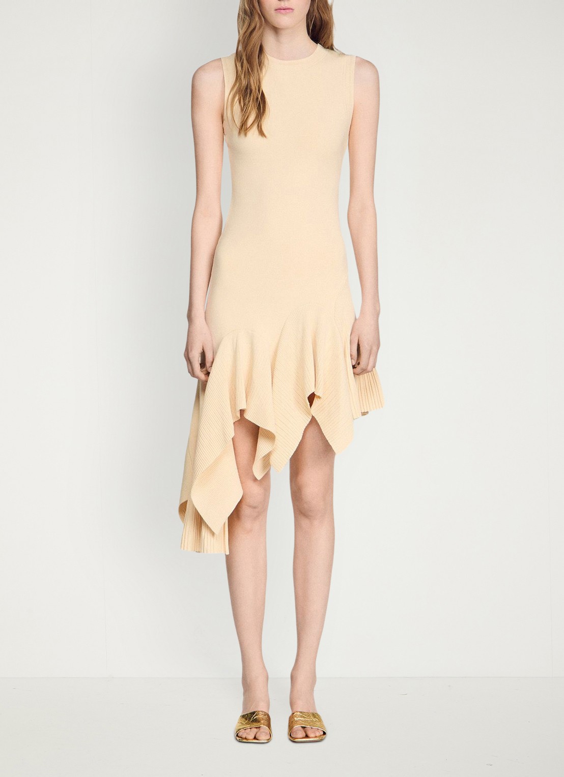Sandro  Asymmetrische gedrapeerde midi-jurk - detail 2 vanilla / geel
