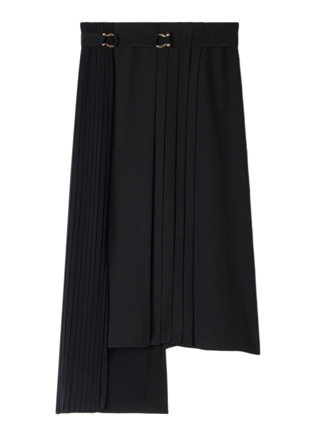 Sandro Asymmetrische midi rok met plooidetail - voorkant 2 zwart