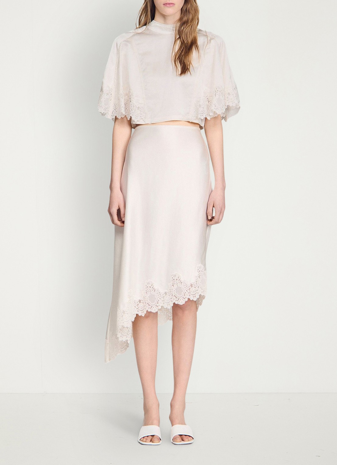 Sandro  Asymmetrische rok met details van kant - detail 5 ecru / wit