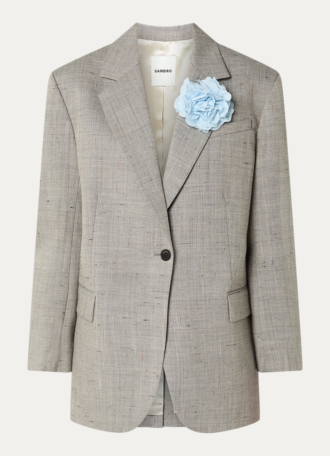 Sandro Blazer in wolblend met gemêleerd dessin - voorkant zand
