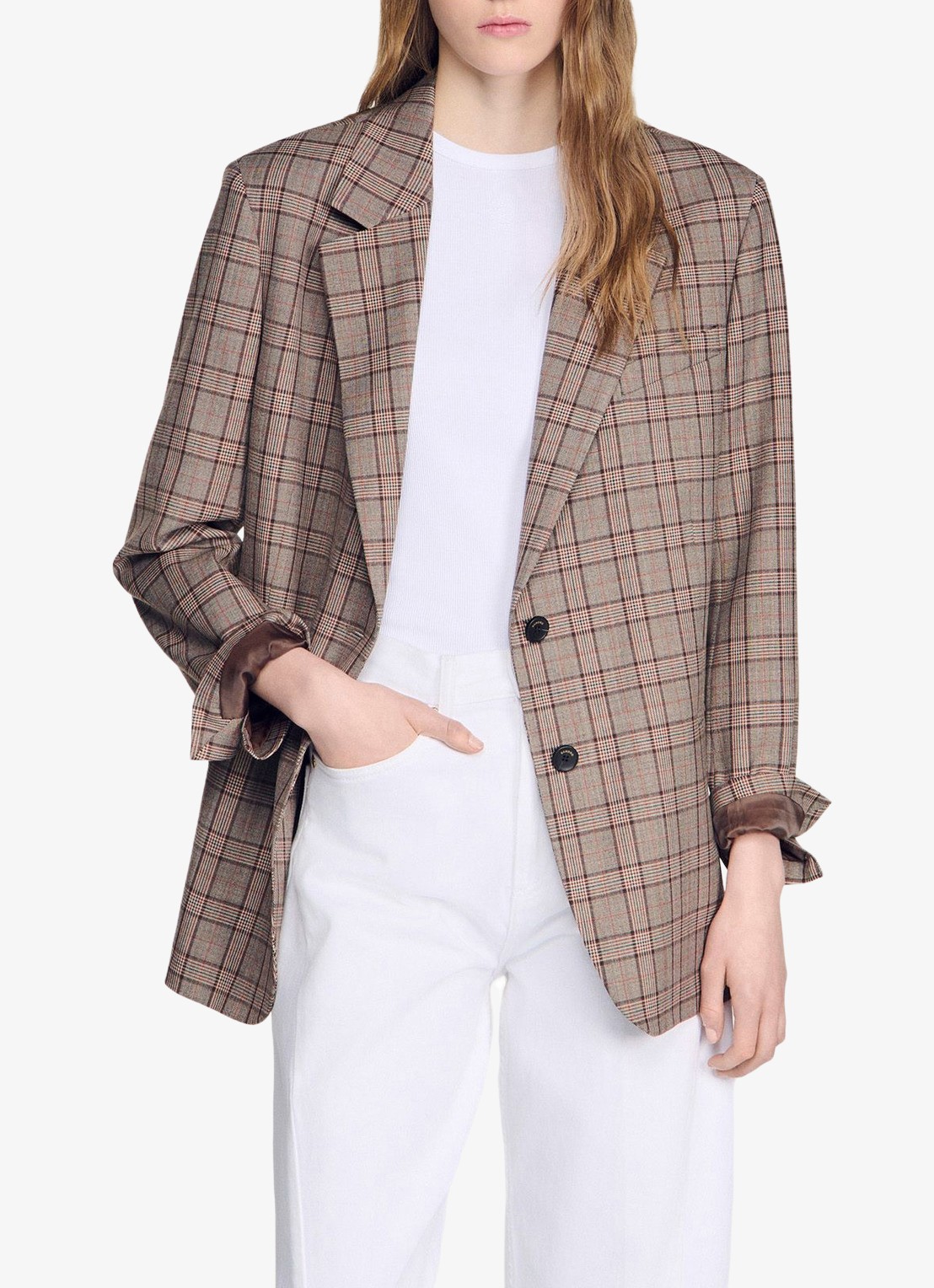 Sandro Blazer in wolblend met ruitdessin  - detail 4 bruin