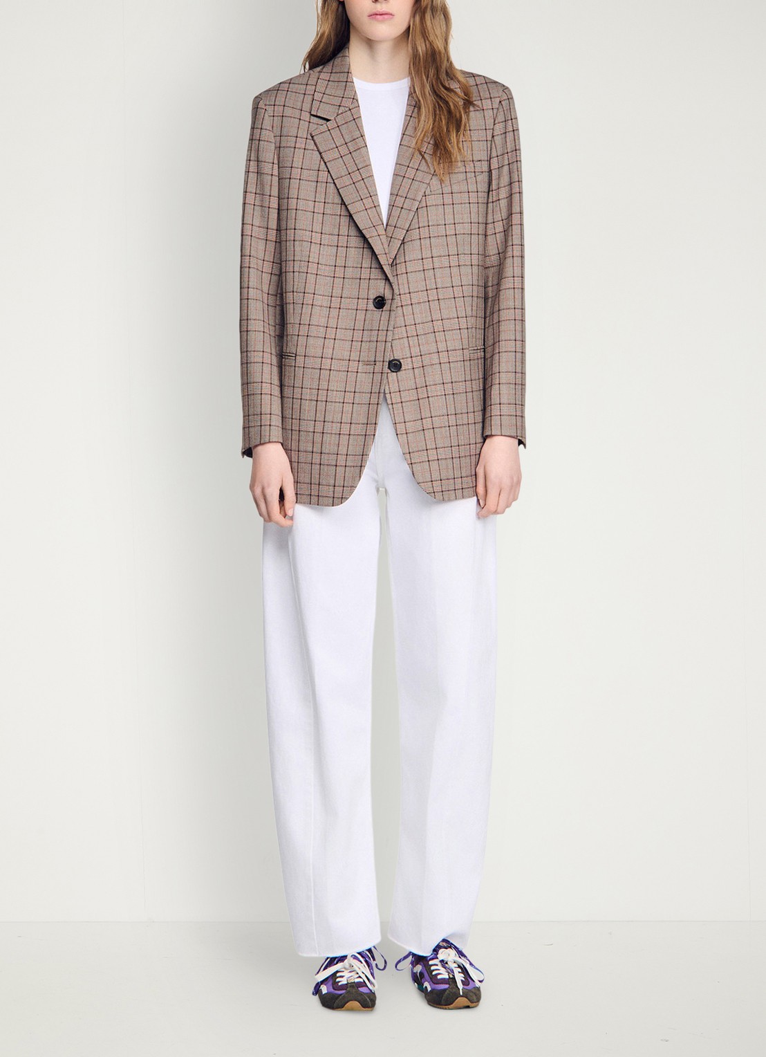 Sandro Blazer in wolblend met ruitdessin  - detail 6 bruin