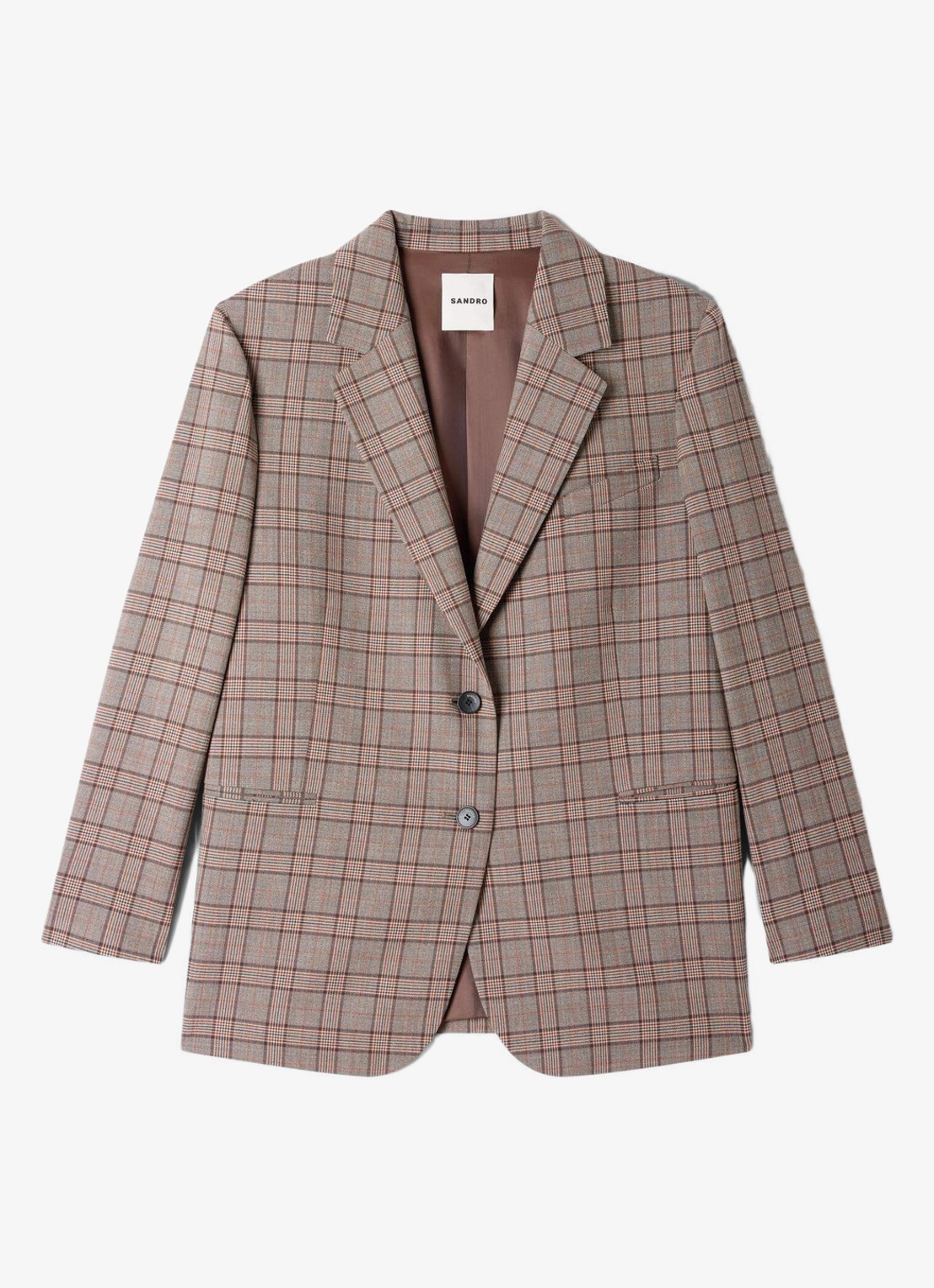 Sandro Blazer in wolblend met ruitdessin  - voorkant 2 bruin