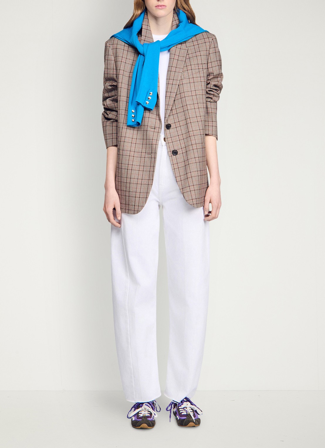 Sandro Blazer in wolblend met ruitdessin  - voorkant 3 bruin