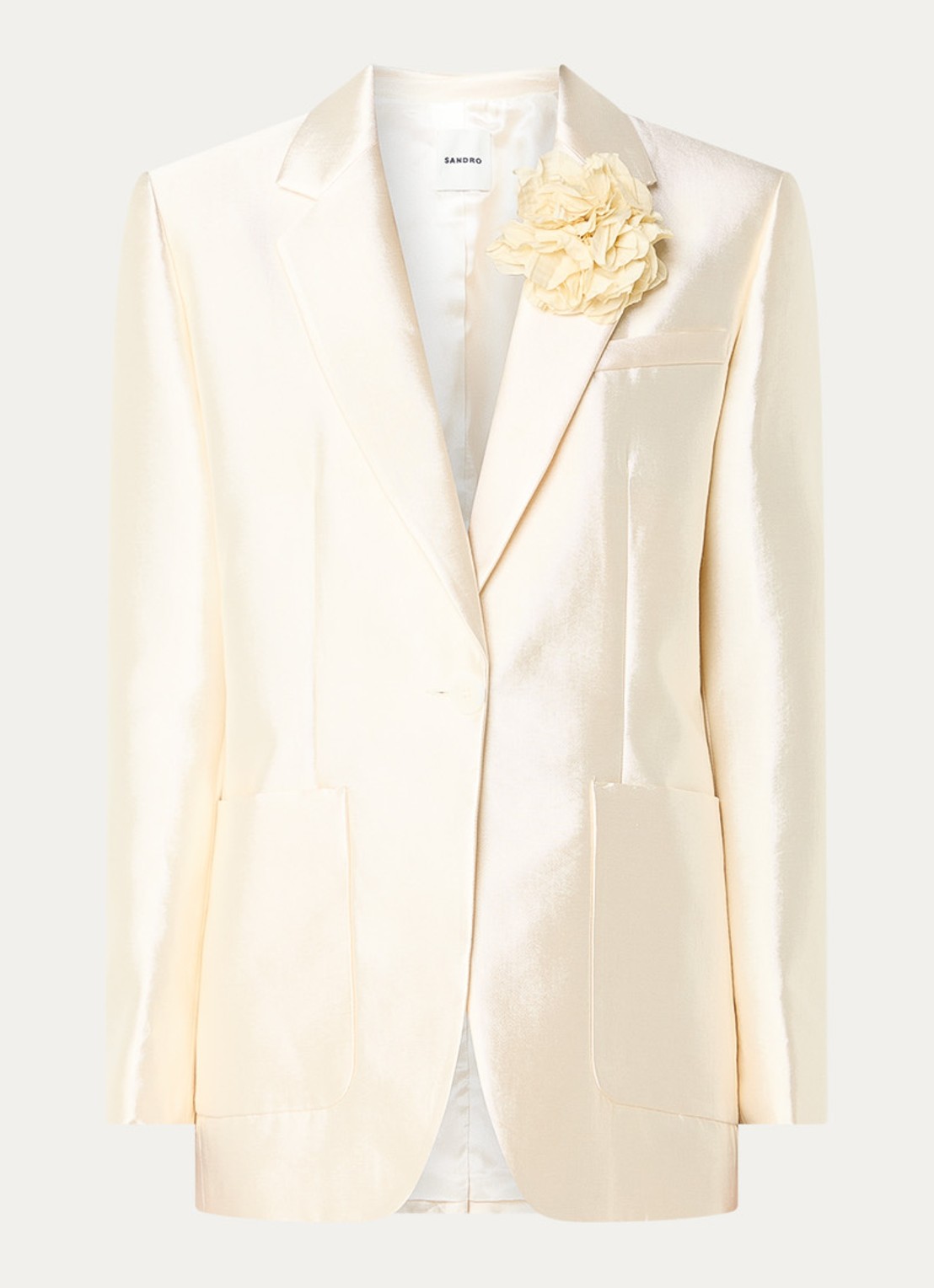 Sandro Blazer met glanzende finish en applicatie - voorkant 2 ivoor