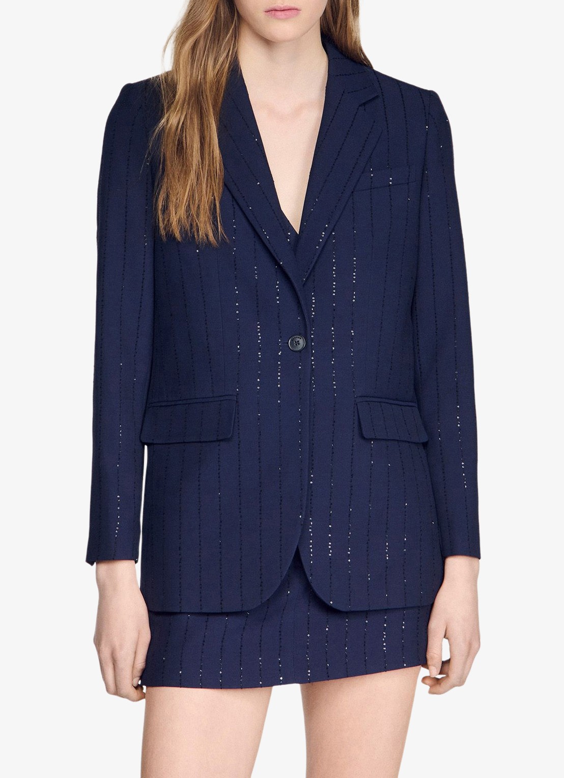 Sandro Blazer met klepzakken en pailletten - detail dark navy / blauw