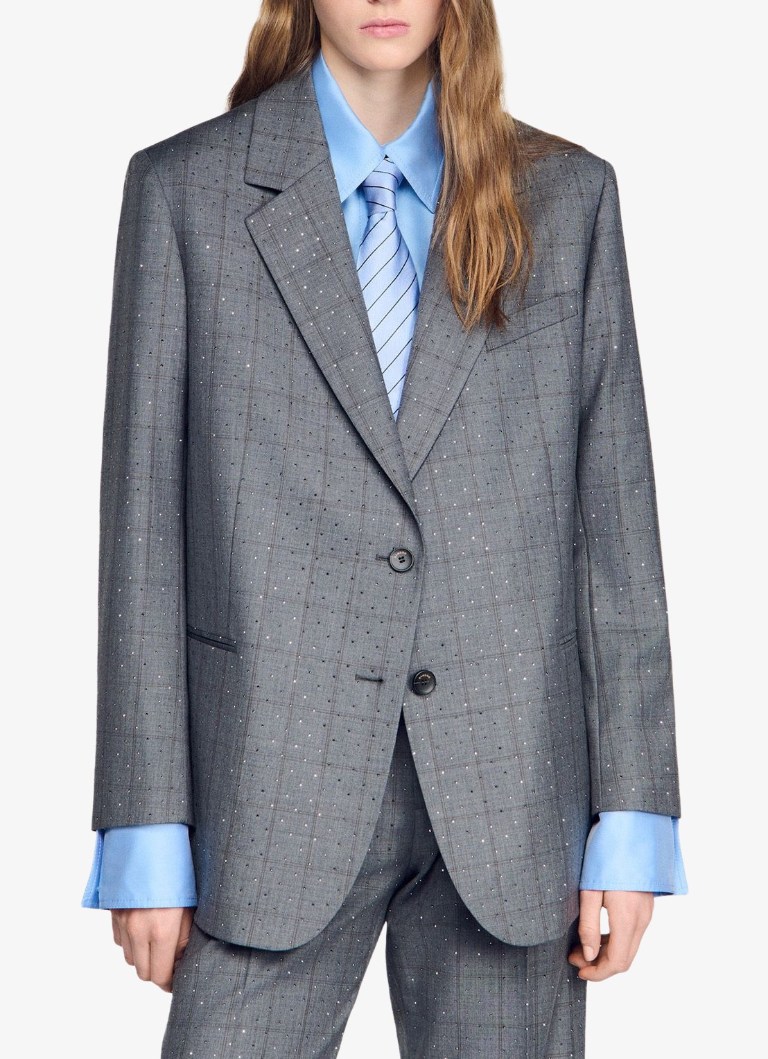 Sandro Blazer met ruit dessin - detail 3 dark grey / grijs