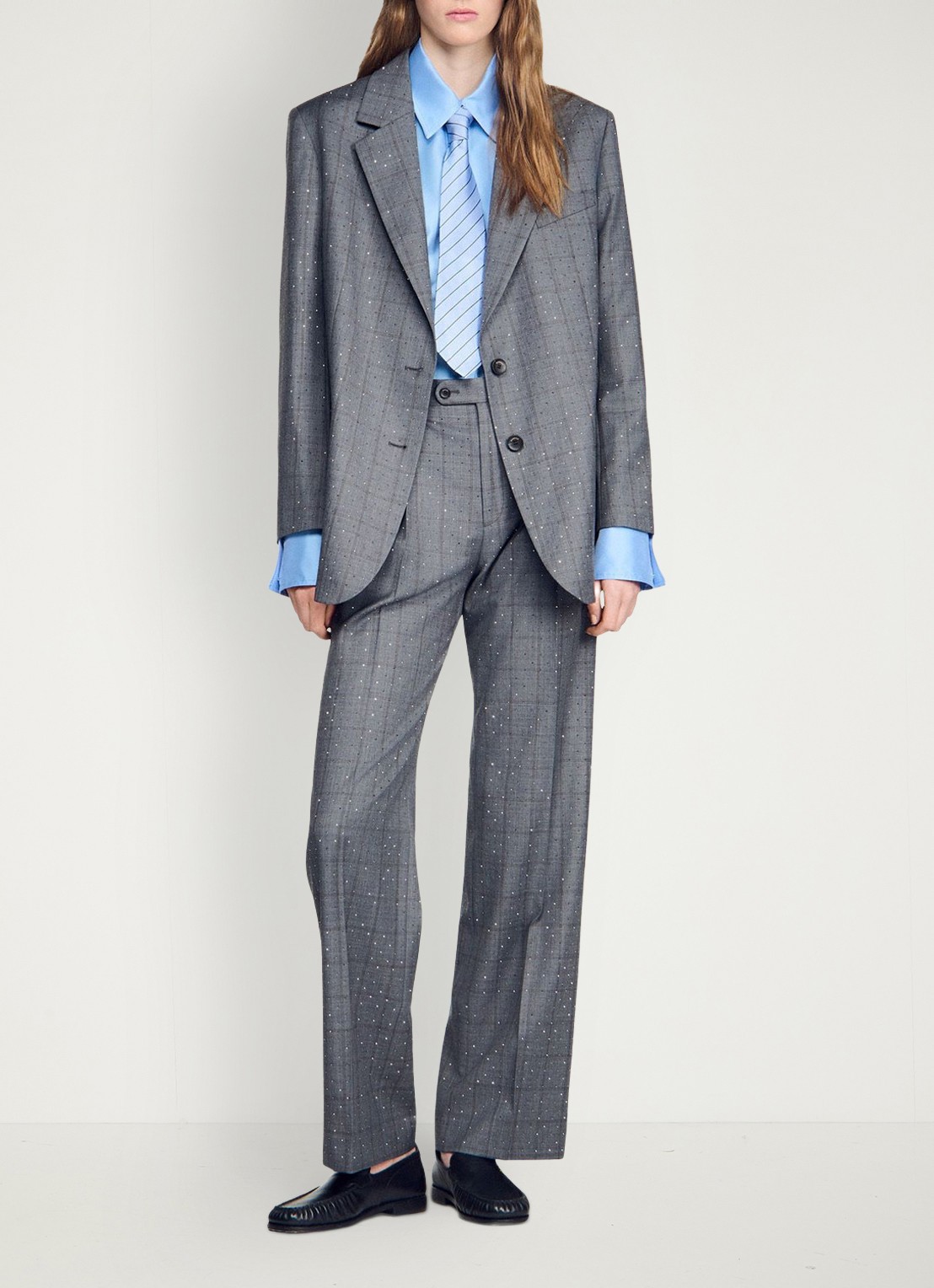 Sandro Blazer met ruit dessin - voorkant 2 dark grey / grijs