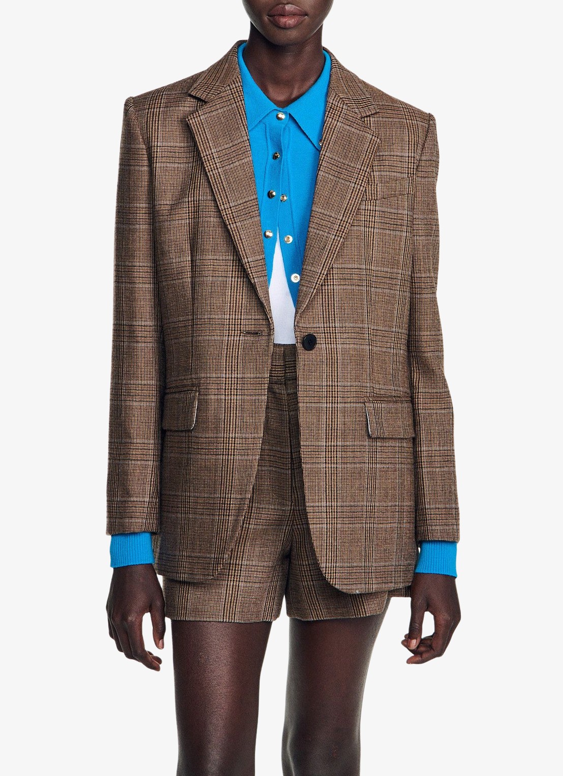 Sandro Blazer van wol met ruitdessin - detail 4 beige