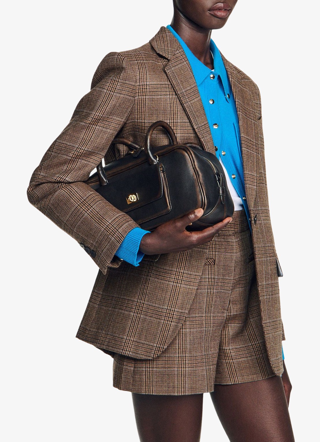 Sandro Blazer van wol met ruitdessin - detail 5 beige