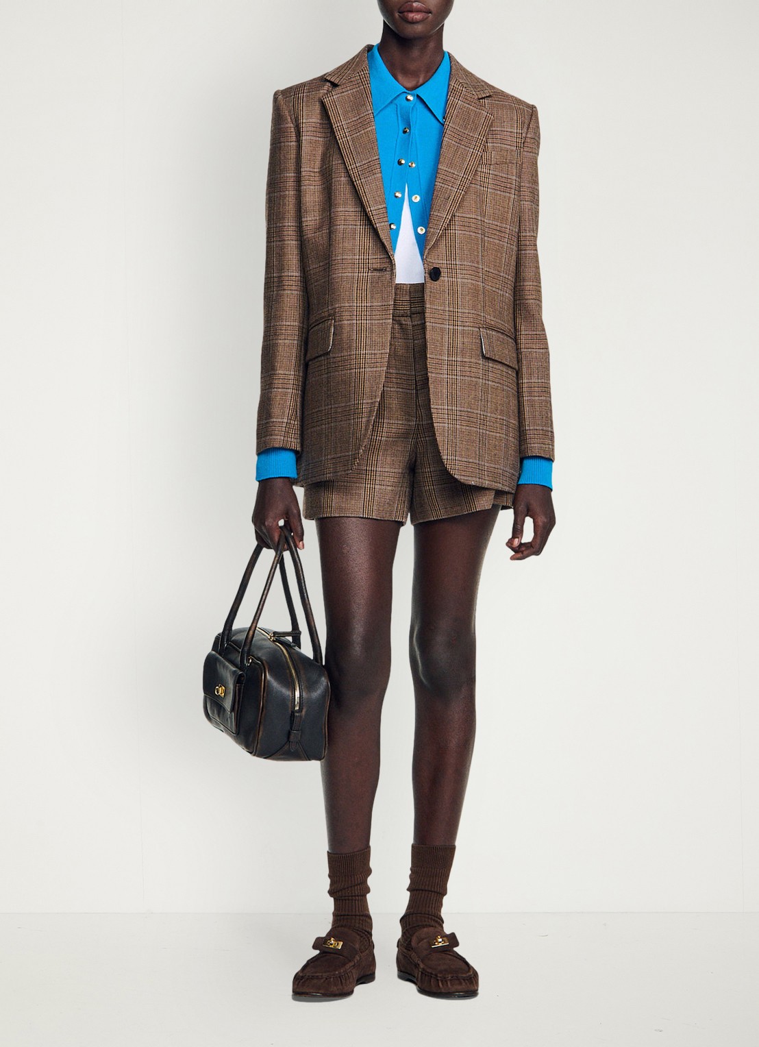 Sandro Blazer van wol met ruitdessin - detail 7 beige