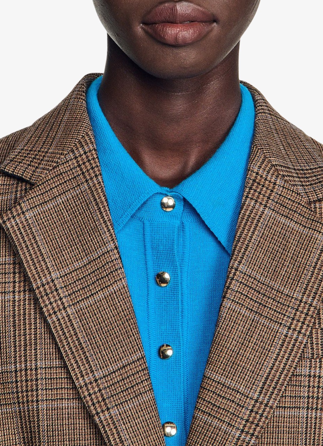 Sandro Blazer van wol met ruitdessin - detail 8 beige