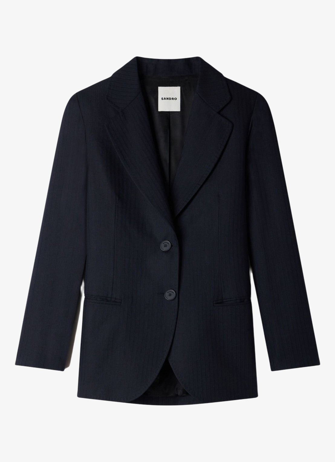 Sandro Blazer van wolblend met krijtstreep - voorkant donkerblauw
