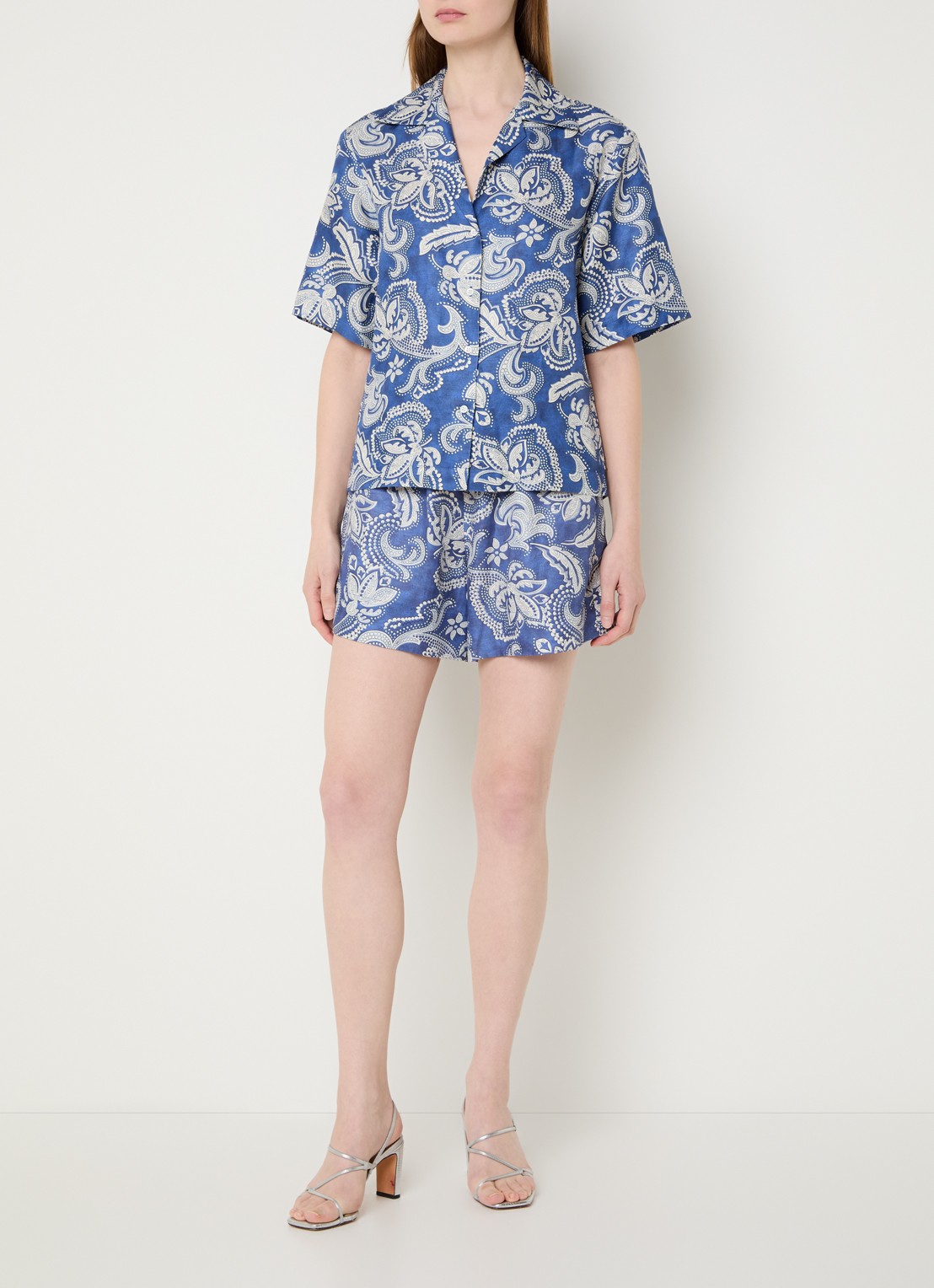 Sandro Blouse in linnenblend met paisley dessin - voorkant 2 indigo