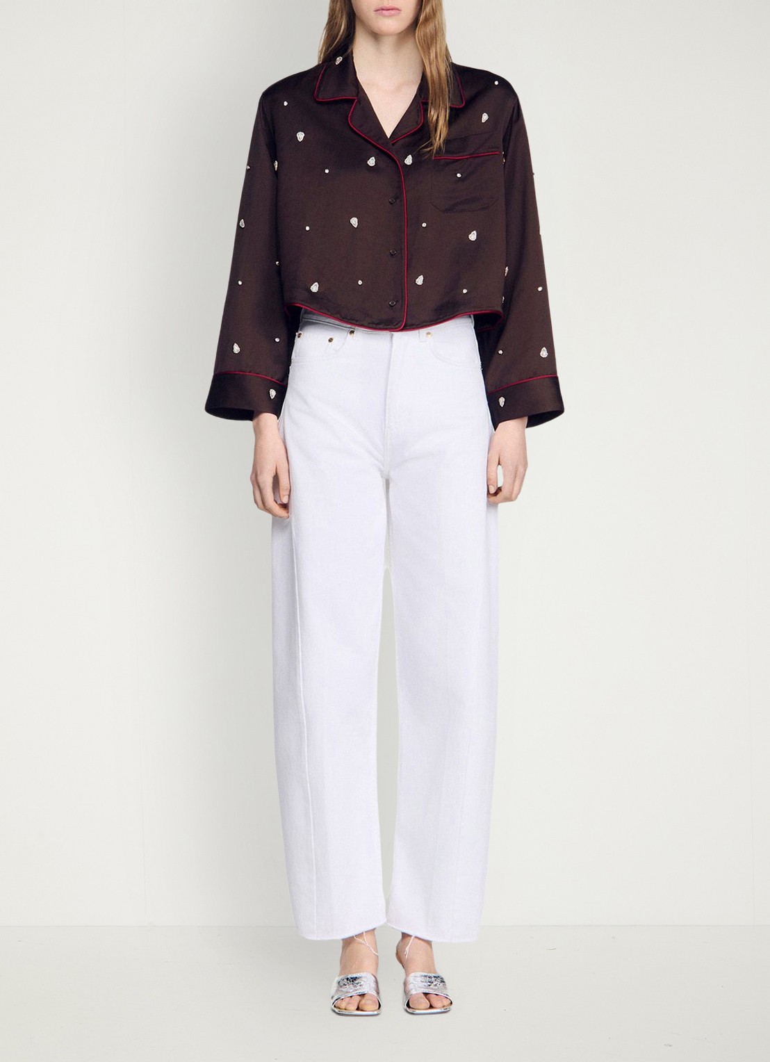 Sandro Blouse in linnenblend met strass - detail 5 bruin
