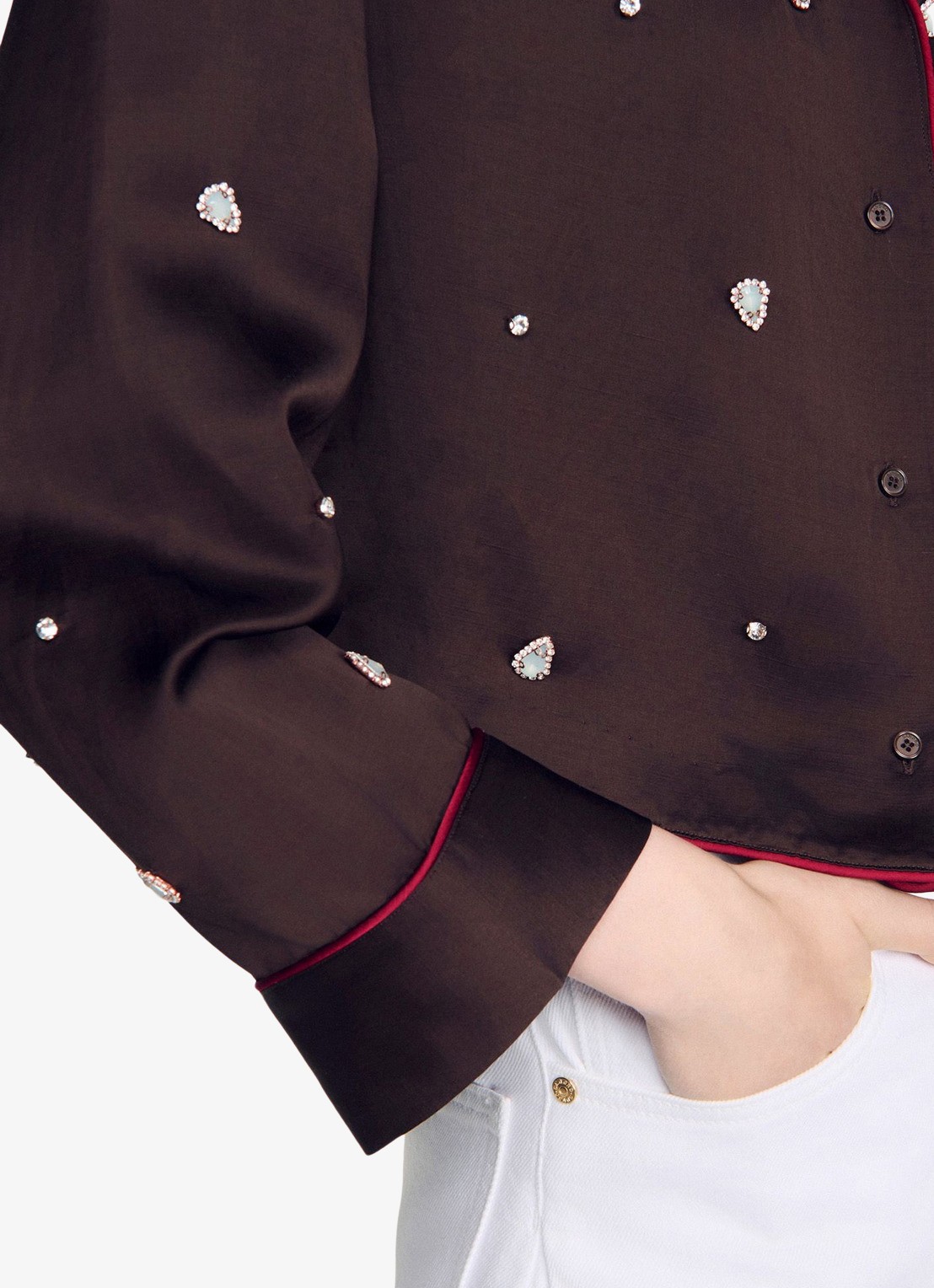 Sandro Blouse in linnenblend met strass - detail 6 bruin