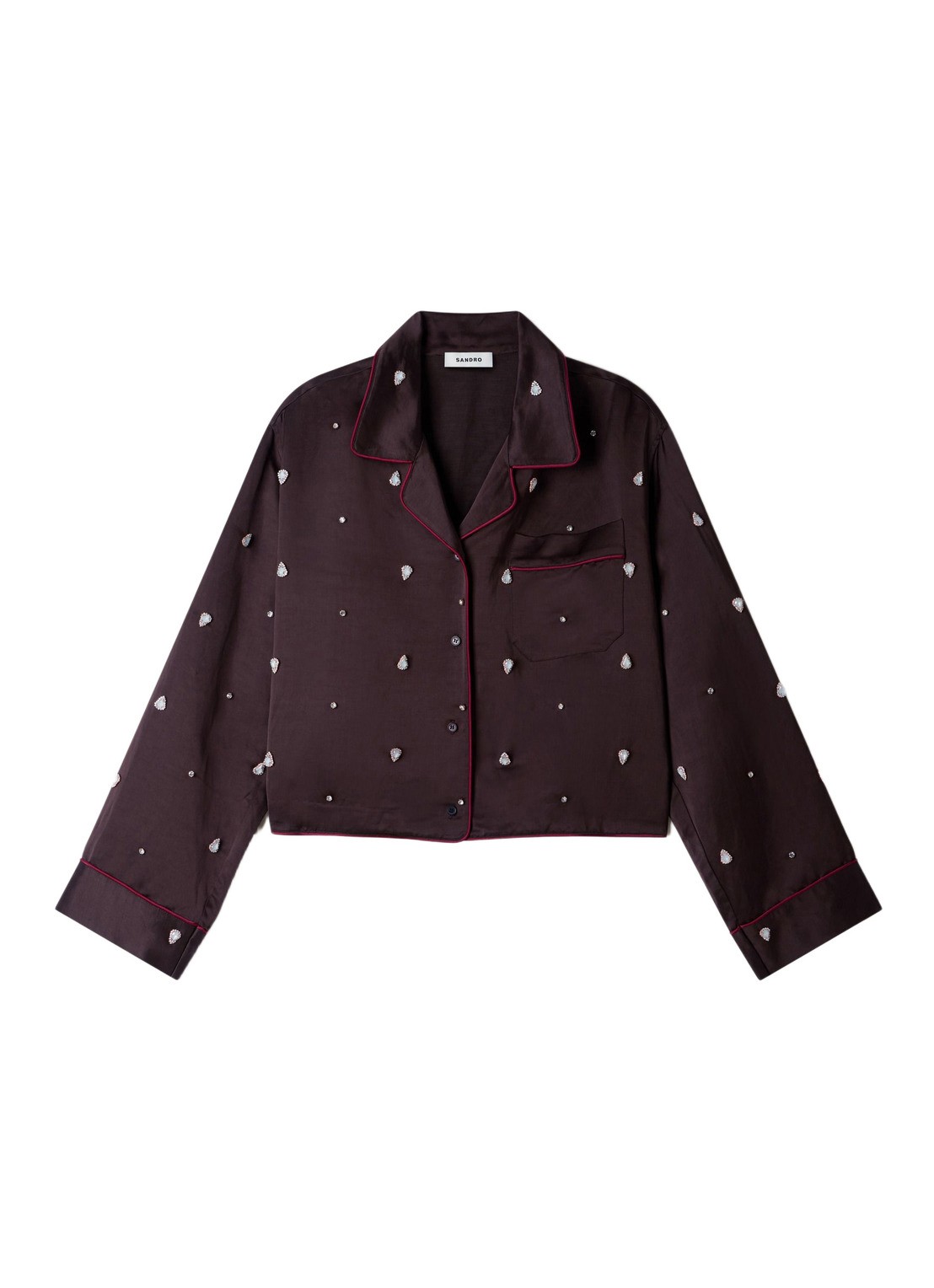Sandro Blouse in linnenblend met strass - voorkant 2 bruin