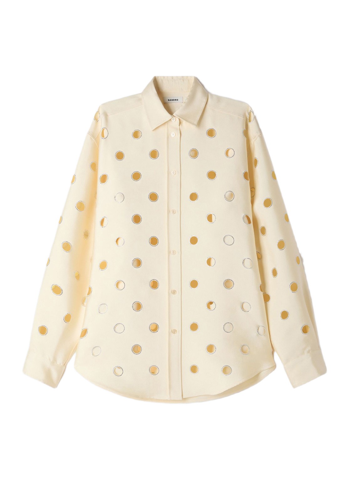 Sandro Blouse met opengewerkt dessin en strass - voorkant vanillegeel