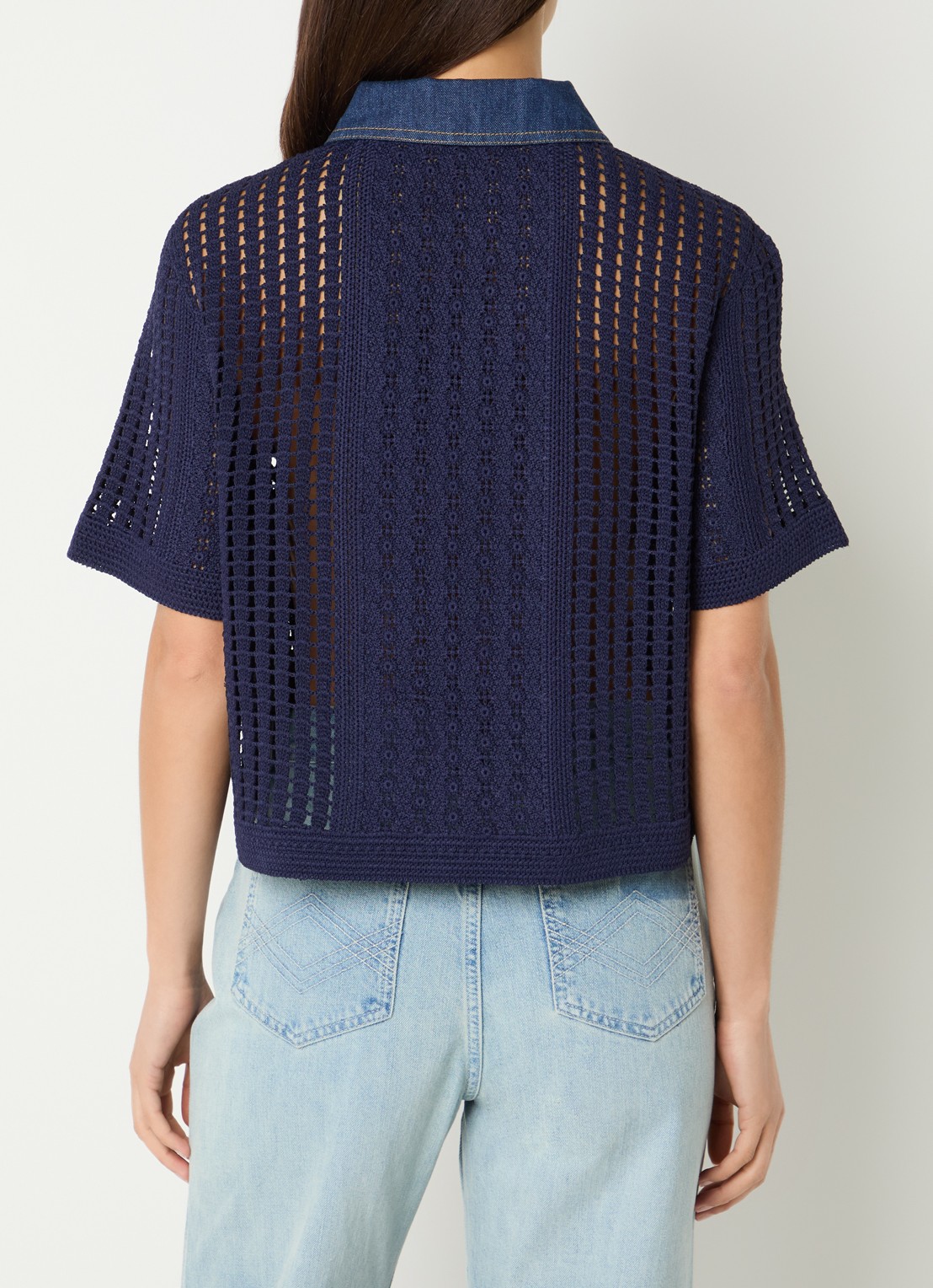 Sandro Blouse met opengewerkt dessin - achterkant 3 donkerblauw