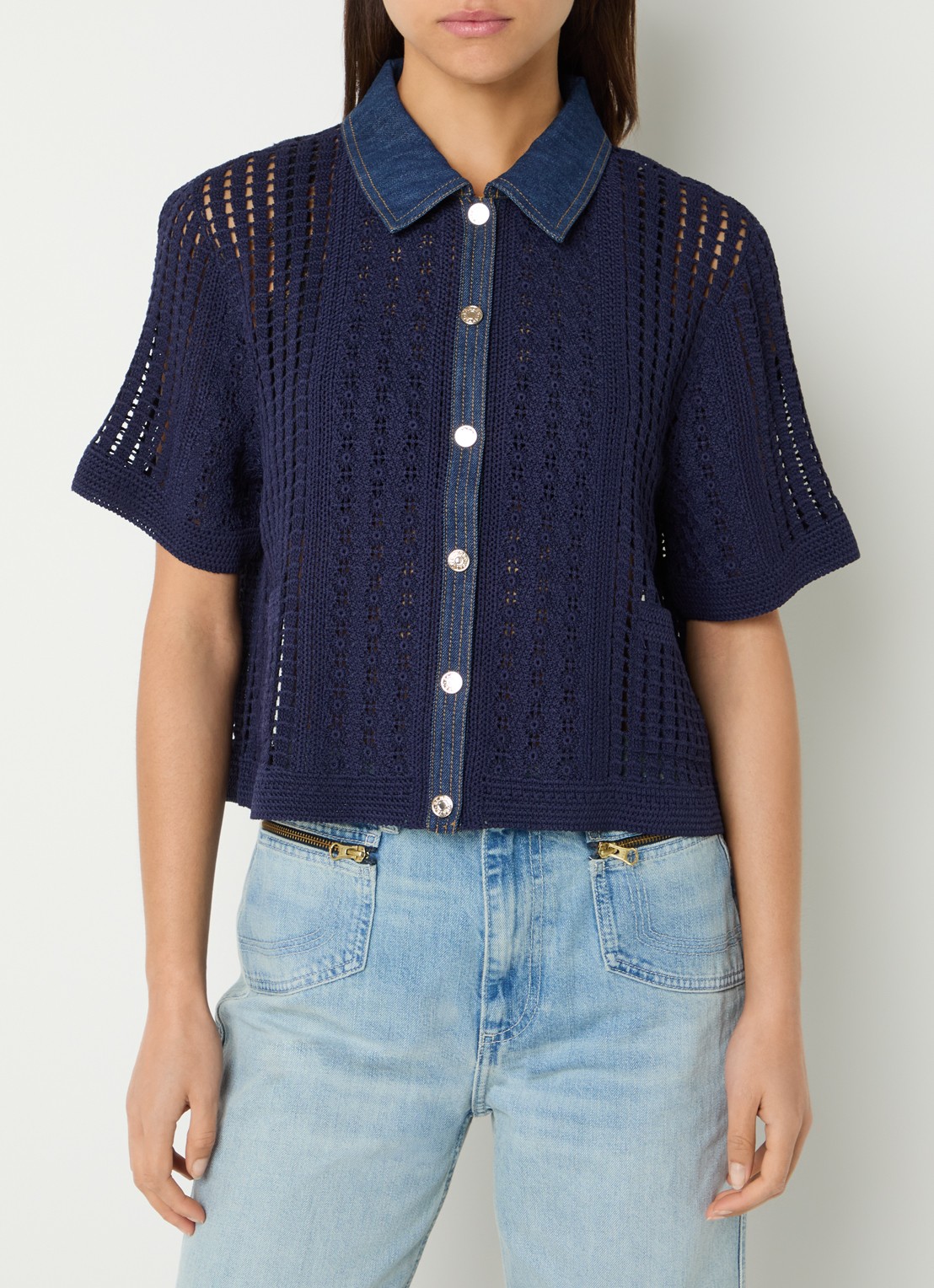 Sandro Blouse met opengewerkt dessin - detail 4 donkerblauw