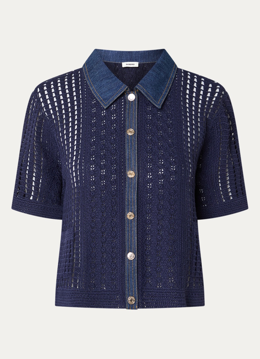 Sandro Blouse met opengewerkt dessin - voorkant donkerblauw