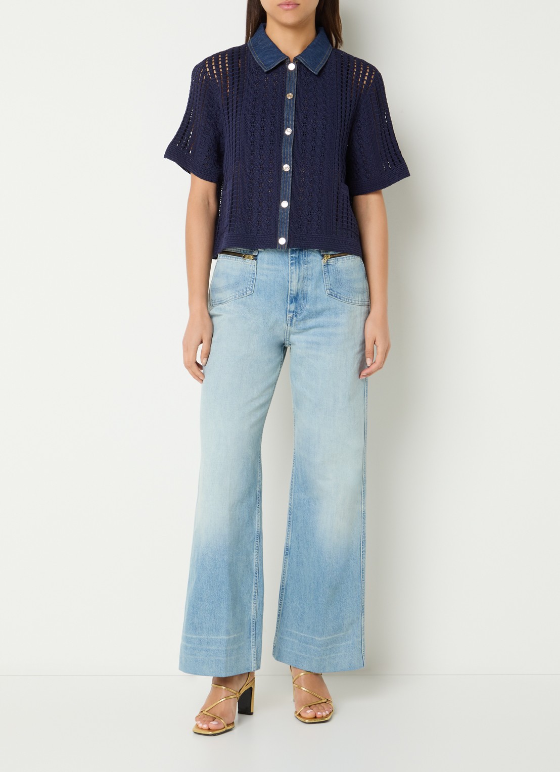 Sandro Blouse met opengewerkt dessin - voorkant 2 donkerblauw