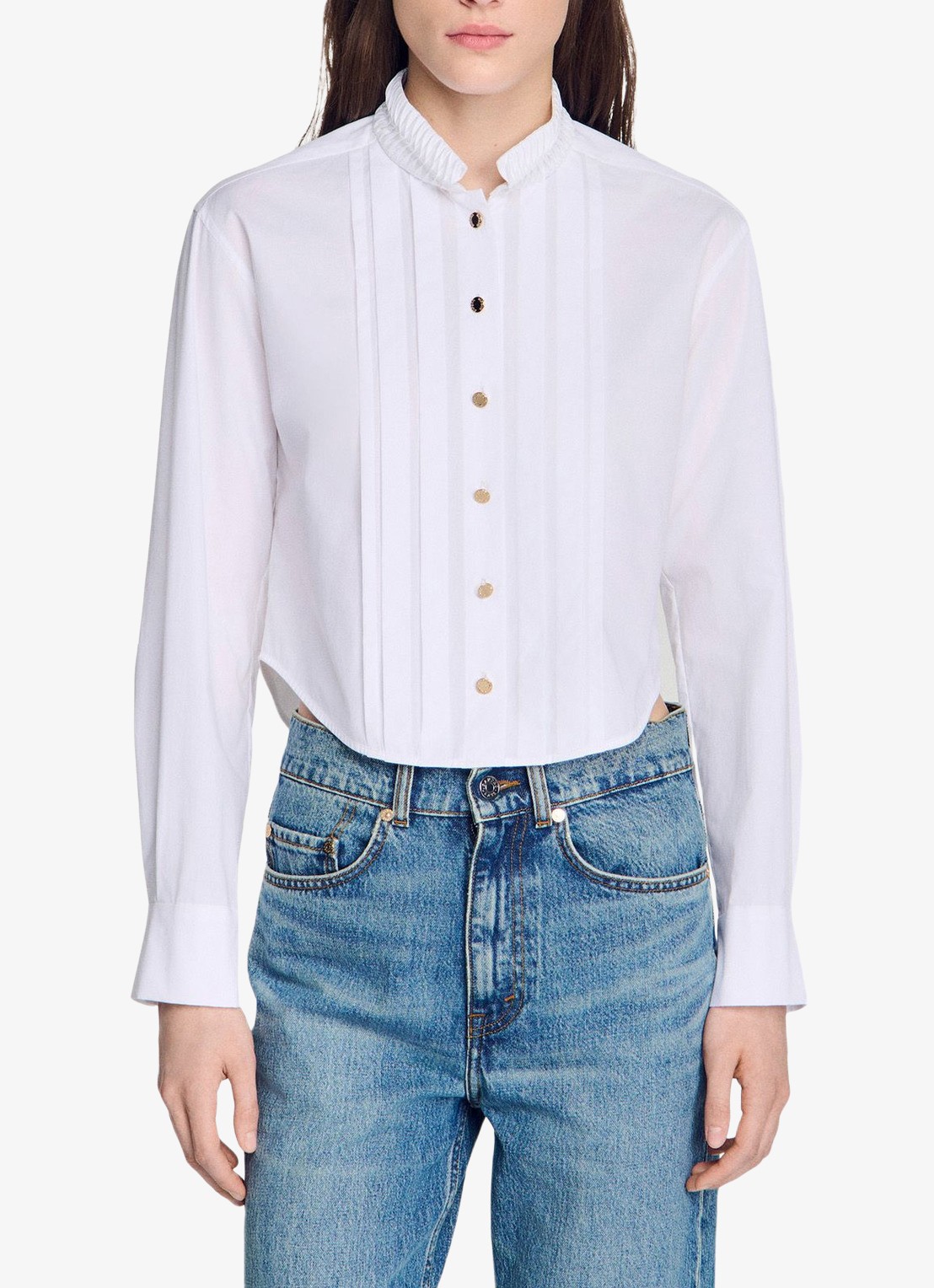 Sandro Blouse met plooidetail en opstaande kraag - detail 2 wit