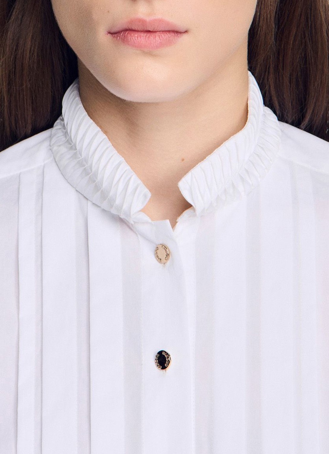 Sandro Blouse met plooidetail en opstaande kraag - detail 4 wit