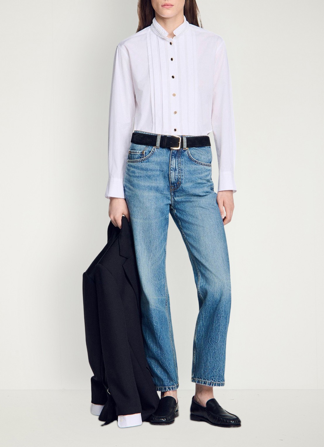 Sandro Blouse met plooidetail en opstaande kraag - voorkant 6 wit