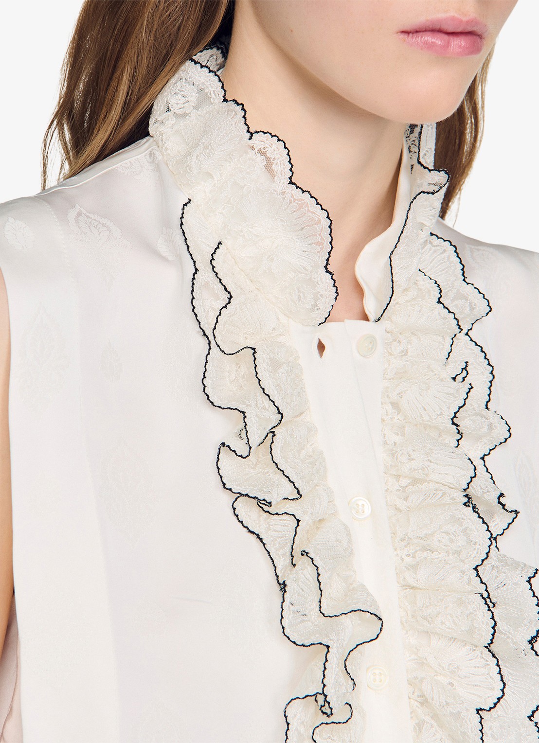 Sandro Blouse met ruches - detail 5 beige