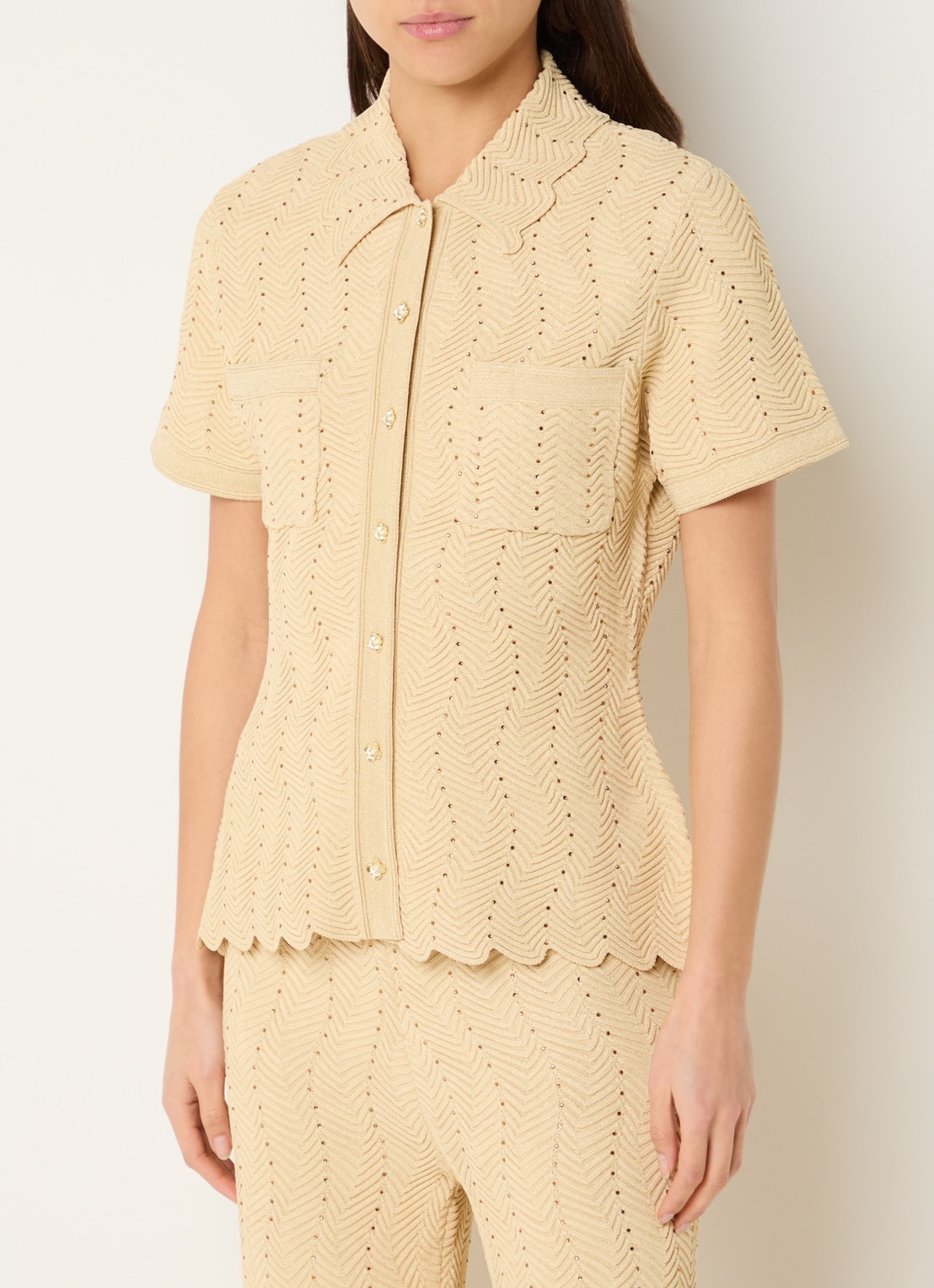 Sandro Blouse met strass en borstzakken - detail 3 lichtgeel