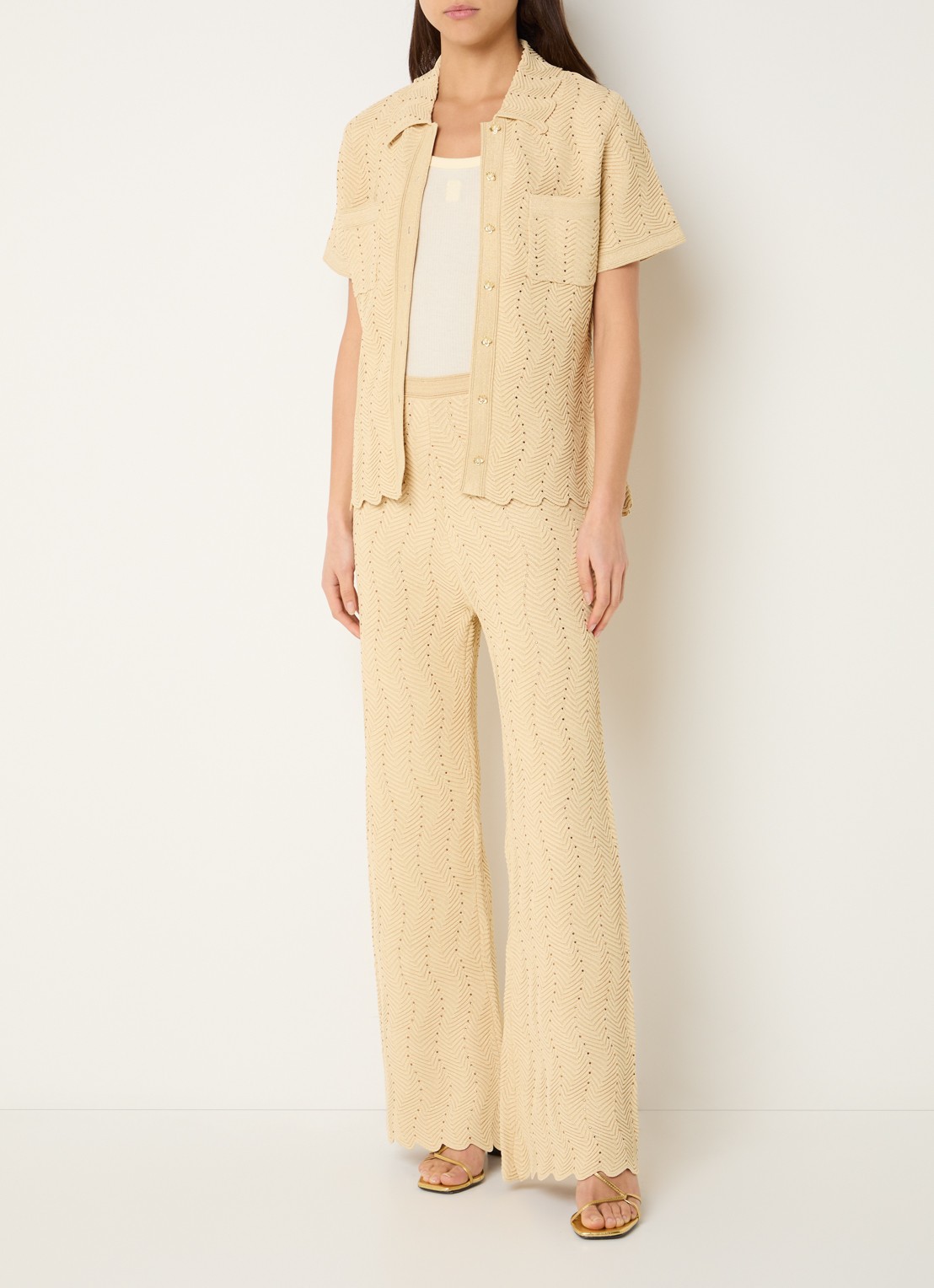 Sandro Blouse met strass en borstzakken - voorkant 2 lichtgeel