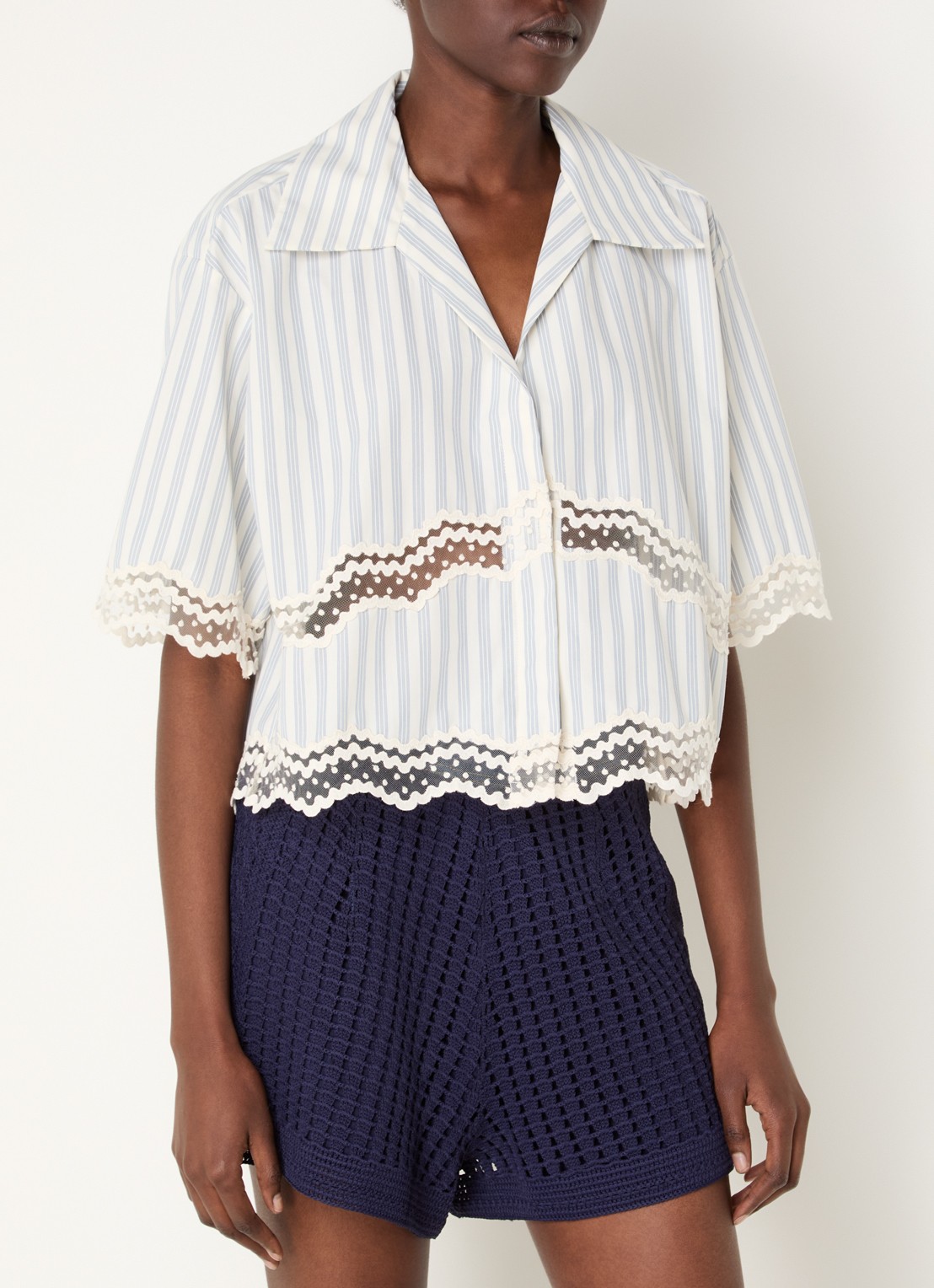 Sandro Blouse met streepprint en details van kant - detail 4 gebroken wit
