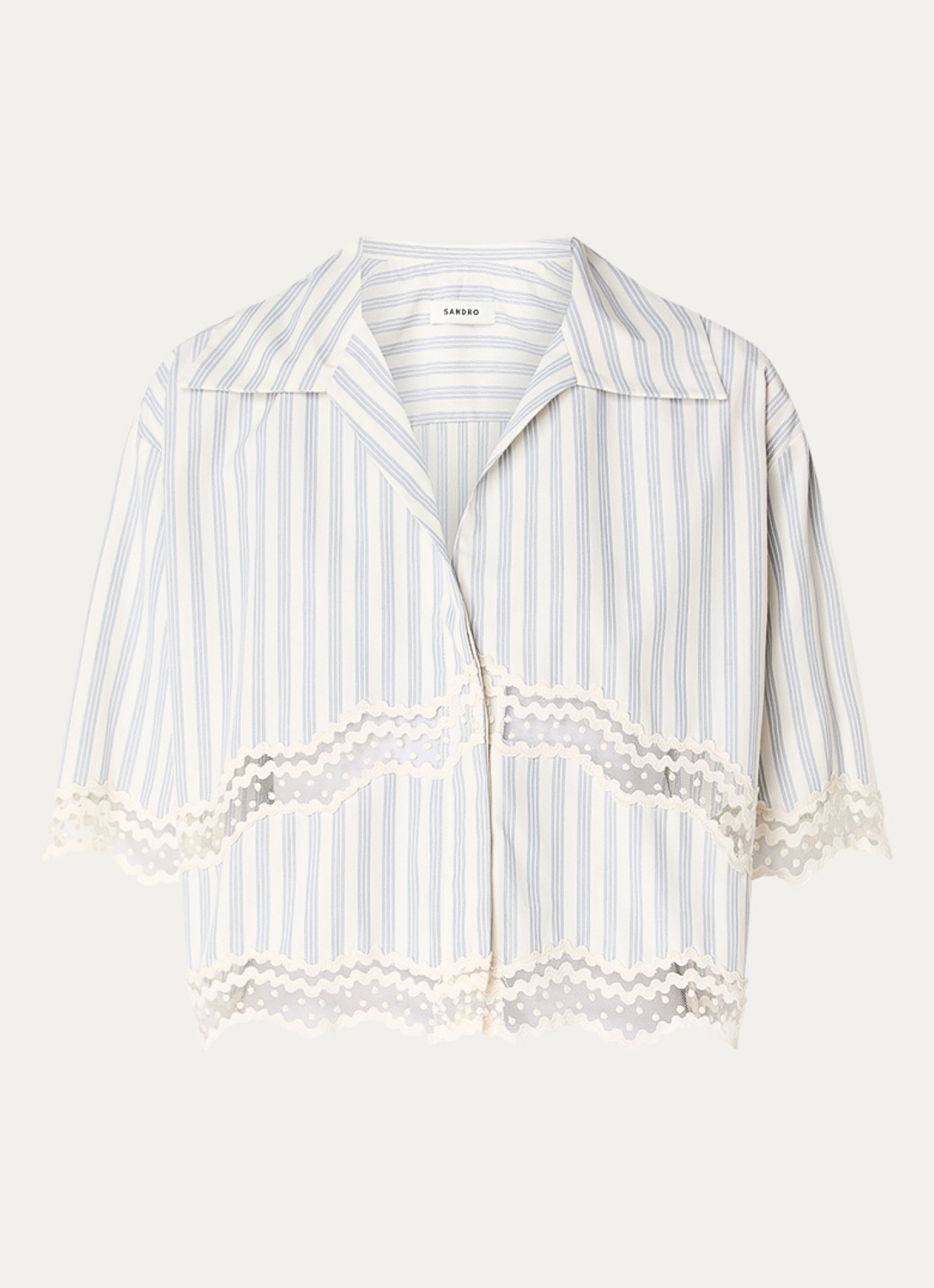 Sandro Blouse met streepprint en details van kant - voorkant 2 gebroken wit