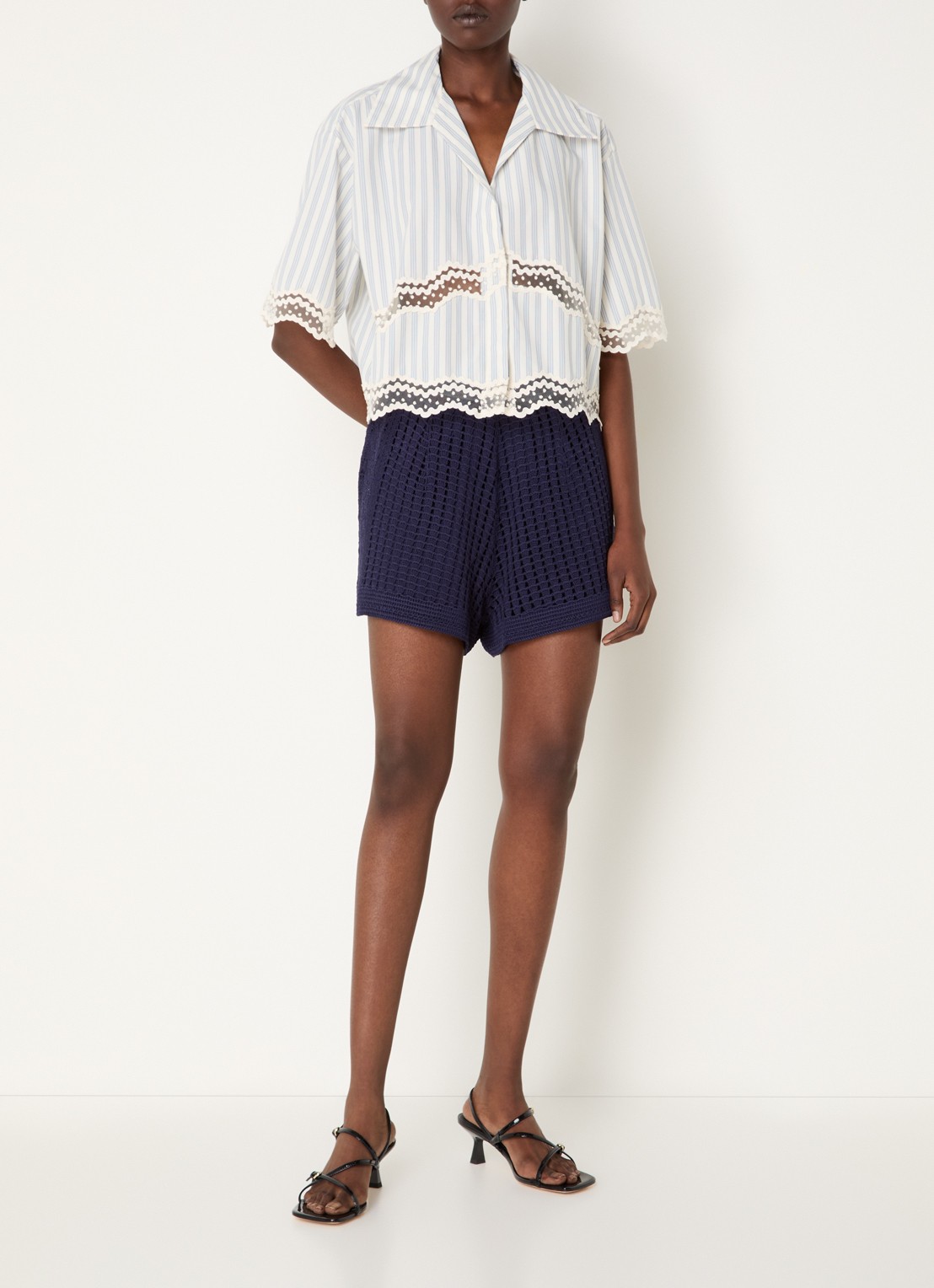 Sandro Blouse met streepprint en details van kant - voorkant 3 gebroken wit